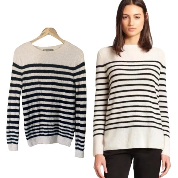 Vince Sweaters - Vince women's black & white striped nubby wool crew neck sweater - Sz S
